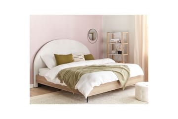 Säng med lamellram Millay - Vit, ljust trä, svart/Polyester, 180x200 cm - Möbler - Säng - Sängram & sängstomme