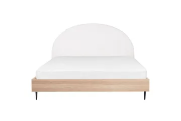 Säng med lamellram Millay - Vit, ljust trä, svart/Polyester, 180x200 cm - Möbler - Säng - Sängram & sängstomme