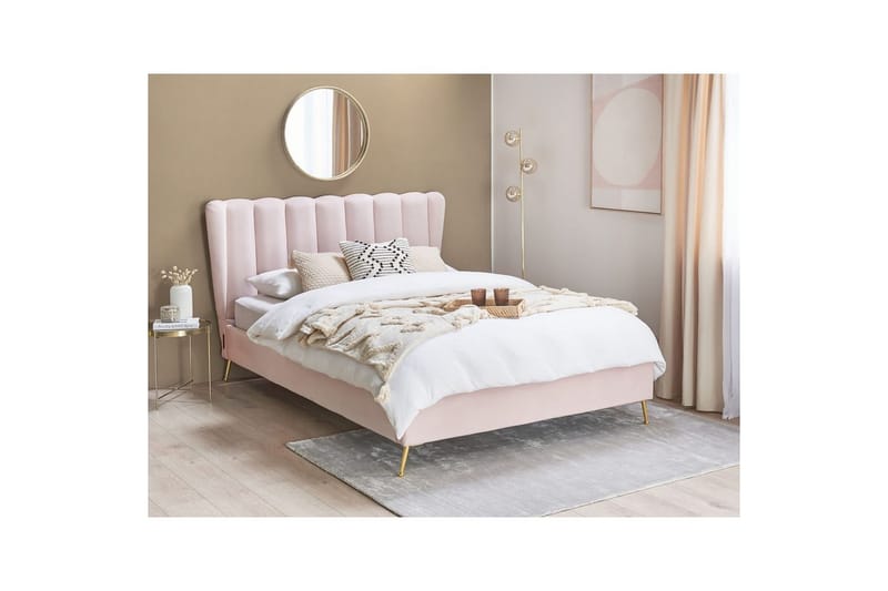 Säng med lamellram Miribel - Rosa, guld, 140x200 cm - Möbler - Säng - Sängram & sängstomme