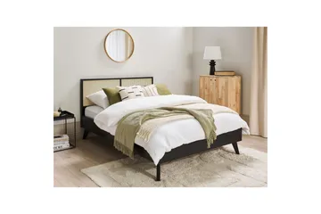 Säng med lamellram Monpazier - Svart, ljust trä, 140x200 cm - Möbler - Säng - Sängram & sängstomme