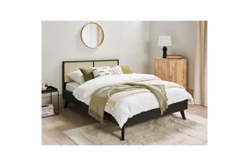 Säng med lamellram Monpazier - Svart, ljust trä, 140x200 cm - Möbler - Säng - Sängram & sängstomme