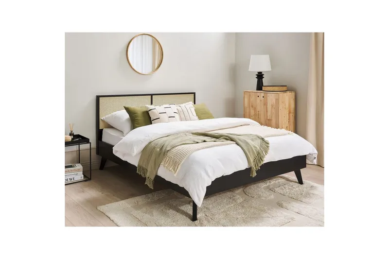 Säng med lamellram Monpazier - Svart, ljust trä, 160x200 cm - Möbler - Säng - Sängram & sängstomme