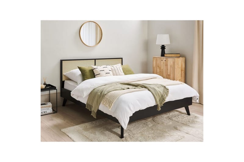 Säng med lamellram Monpazier - Svart, ljust trä, 160x200 cm - Möbler - Säng - Sängram & sängstomme