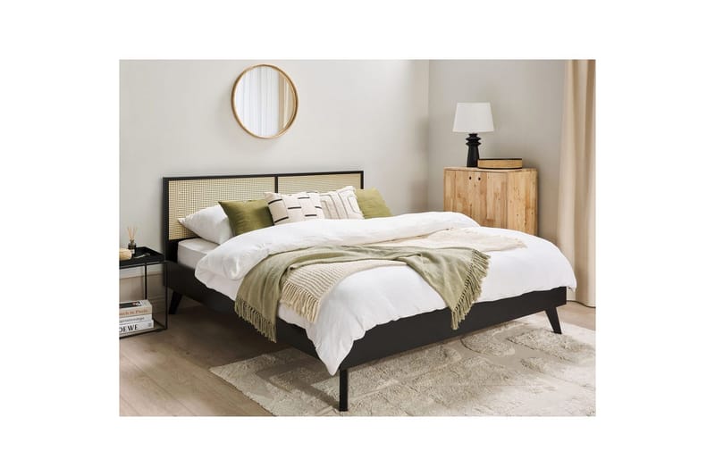 Säng med lamellram Monpazier - Svart, ljust trä, 180x200 cm - Möbler - Säng - Sängram & sängstomme