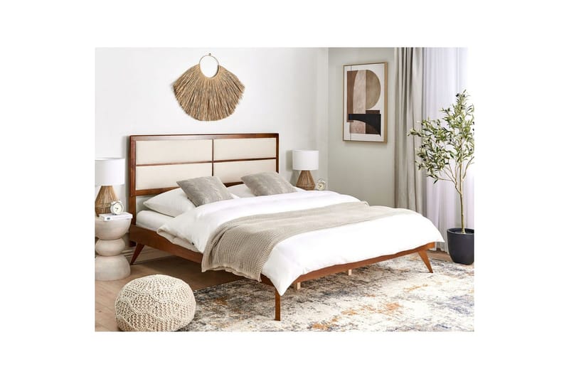 Säng med lamellram Poissy - Mörk trä, beige, 180x200 cm - Möbler - Säng - Sängram & sängstomme