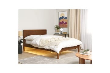 Säng med LED-belysning Boisset - Brun/Gummiträ, 140x200 cm - Möbler - Säng - Sängram & sängstomme