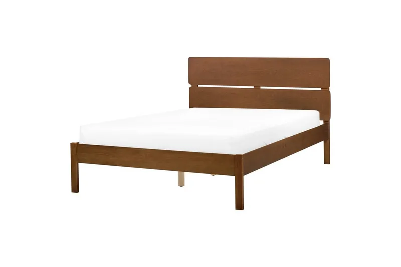 Säng med LED-belysning Boisset - Brun/Gummiträ, 140x200 cm - Möbler - Säng - Sängram & sängstomme