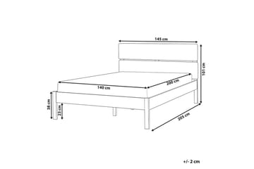 Säng med LED-belysning Boisset - Brun/Gummiträ, 140x200 cm - Möbler - Säng - Sängram & sängstomme