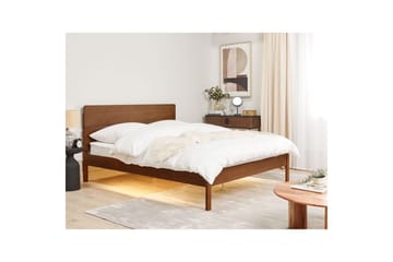 Säng med LED-belysning Boisset - Brun/Gummiträ, 160x200 cm - Möbler - Säng - Sängram & sängstomme