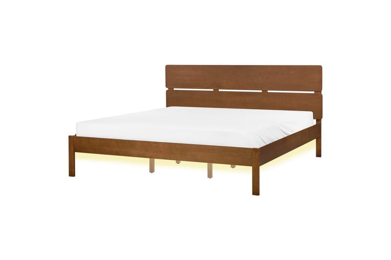 Säng med LED-belysning Boisset, Brun/Gummiträ, 180x200 cm