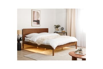 Säng med LED-belysning Boisset - Brun/Gummiträ, 180x200 cm - Möbler - Säng - Sängram & sängstomme