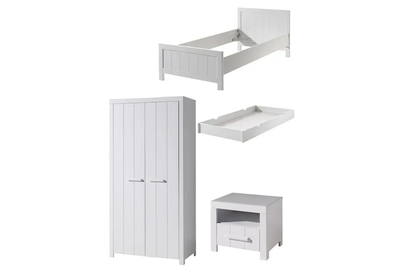 Säng med nattduksbord 2-dörrars garderob Låda Erik