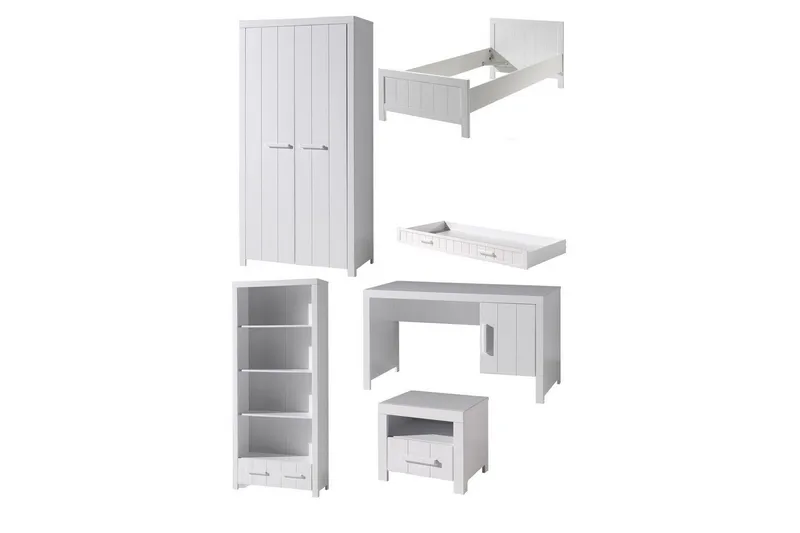 Säng med nattduksbord 2-dörrars garderob Skrivbord Bokhylla Låda Erik