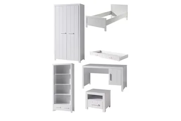 Säng med nattduksbord 2-dörrars garderob Skrivbord Bokhylla Låda Erik - Möbler - Säng - Möbelset för sovrum