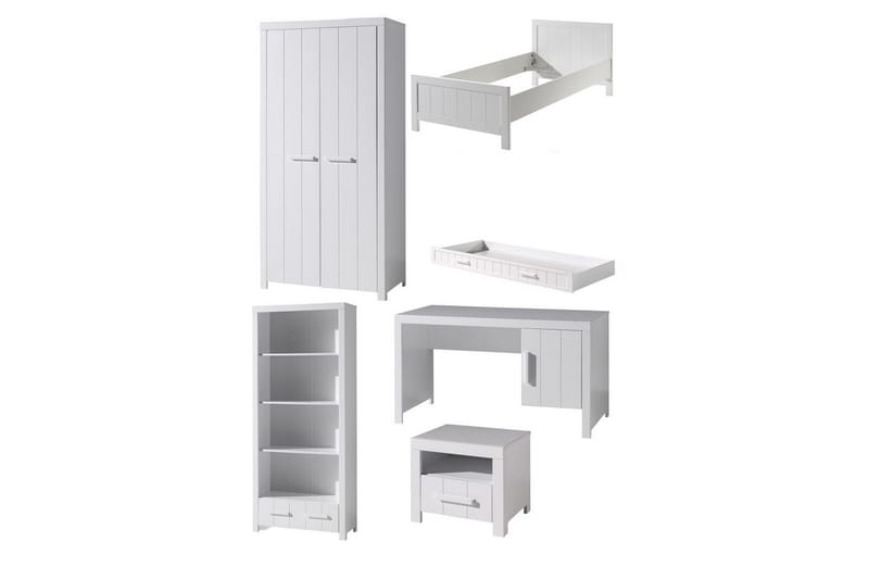 Säng med nattduksbord 2-dörrars garderob Skrivbord Bokhylla Låda Erik