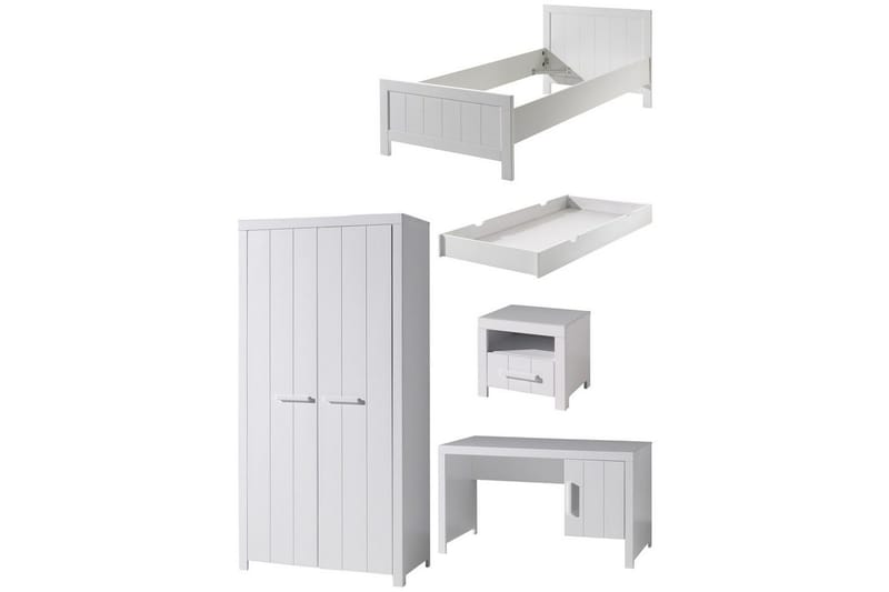 Säng med nattduksbord 2-dörrars garderob Skrivbord Låda Erik