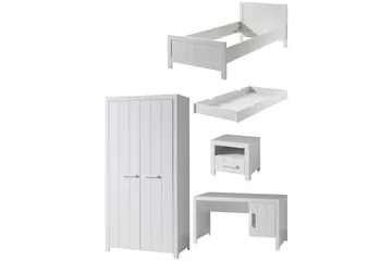 Säng med nattduksbord 2-dörrars garderob Skrivbord Låda Erik - Möbler - Säng - Möbelset för sovrum