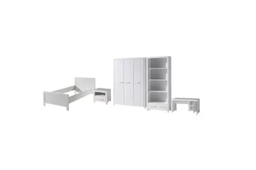 Säng med nattduksbord 3-dörrars garderob Skrivbord Bokhylla Erik - Möbler - Säng - Möbelset för sovrum