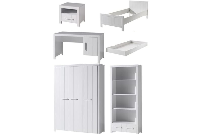 Säng med nattduksbord 3-dörrars garderob Skrivbord Bokhylla Låda Erik