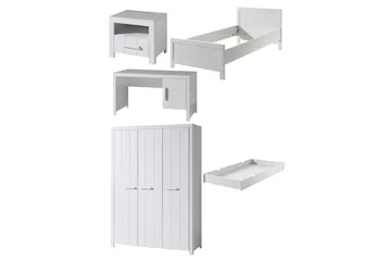 Säng med nattduksbord 3-dörrars garderob Skrivbord Låda Erik - Möbler - Säng - Möbelset för sovrum