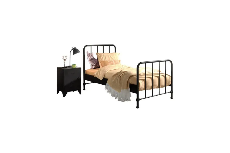 Säng med nattduksbord Bronxx Svart, Svart