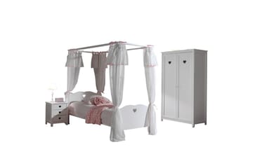 Säng med nattduksbord garderob textilset Amori Vit - Möbler - Säng - Möbelset för sovrum