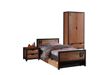 Säng med ribbotten låda nattduksbord 2-dörrars garderob Alex - Möbler - Säng - Möbelset för sovrum