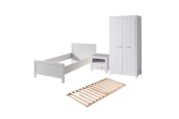 Säng med ribbotten nattduksbord 2-dörrars garderob Erik - Möbler - Säng - Möbelset för sovrum