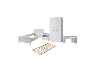 Säng med ribbotten nattduksbord 2-dörrars garderob skrivbord Erik - Möbler - Säng - Möbelset för sovrum