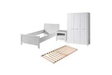 Säng med ribbotten nattduksbord 3-dörrars garderob Erik - Möbler - Säng - Möbelset för sovrum