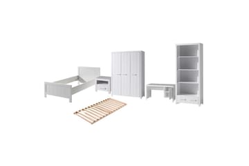 Säng med ribbotten nattduksbord 3-dörrars garderob skrivbord bokhylla Erik - Möbler - Säng - Möbelset för sovrum