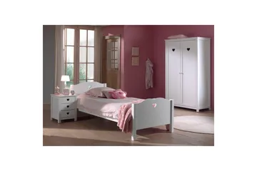 Säng med ribbotten nattduksbord garderob Amori Vit 2 dörrar - 2 dörrar - Möbler - Säng - Möbelset för sovrum