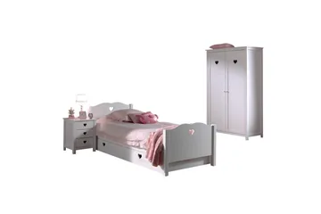 Säng med ribbotten nattduksbord garderob låda Amori Vit 2 dörrar - 2 dörrar - Möbler - Säng - Möbelset för sovrum