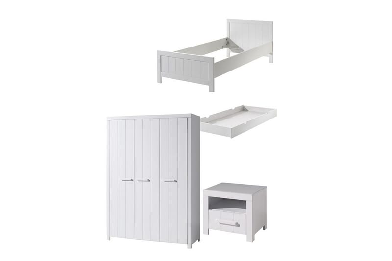 Säng med sängbord, 3-dörrars garderob, låda Erik