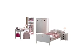 Säng med sängbord, garderob, skrivbord, bokhylla Amori Vit 3-dörrar - 3-dörrar - Möbler - Säng - Möbelset för sovrum