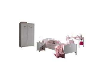 Säng med sängbord, garderob, skrivbord Amori Vit 2 dörrar - 2 dörrar - Möbler - Säng - Möbelset för sovrum