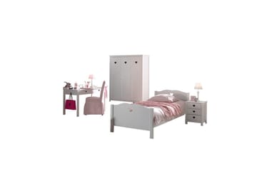 Säng med sängbord, garderob, skrivbord Amori Vit 3-dörrar - 3-dörrar - Möbler - Säng - Möbelset för sovrum