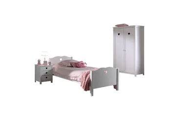 Säng med sängbord, garderob Amori Vit 2 dörrar - 2 dörrar - Möbler - Säng - Möbelset för sovrum