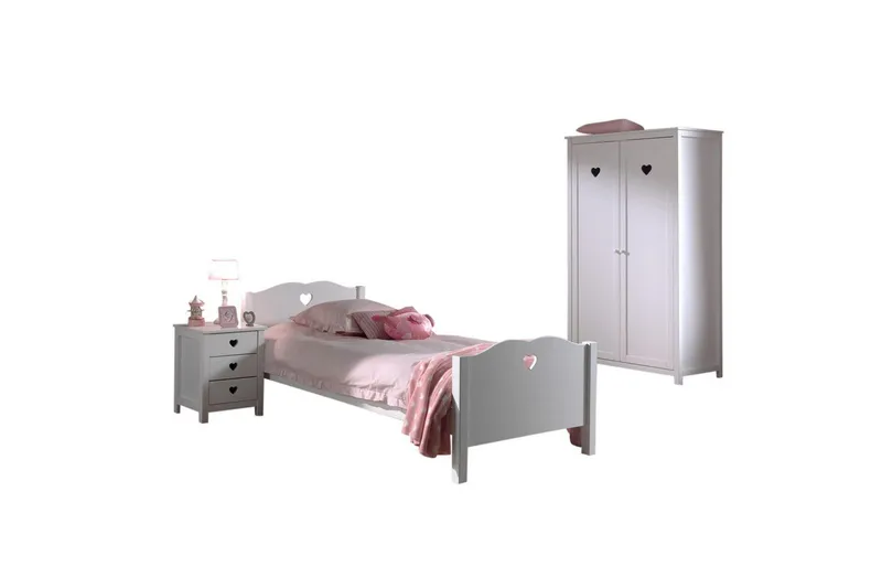 Säng med sängbord, garderob Amori Vit 2 dörrar, 2 dörrar