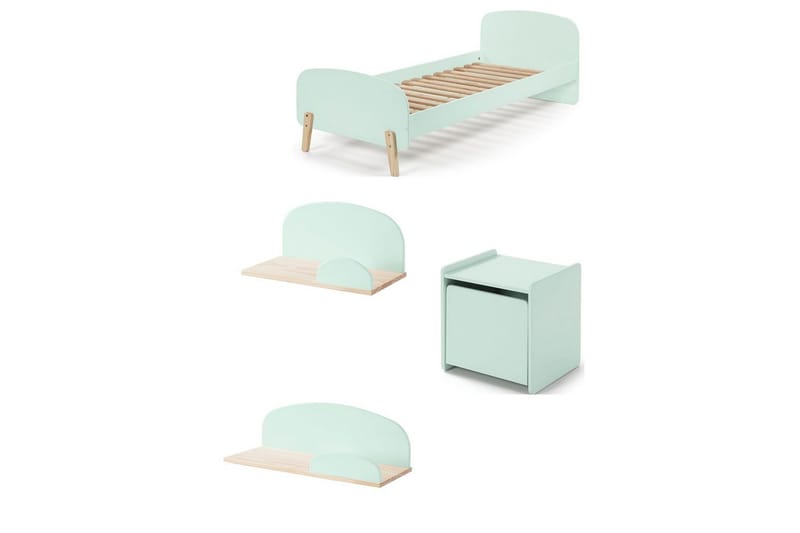 Säng med sängbord Vägg hyllor Kiddy Mintgrön - Mintgrön - Möbler - Säng - Möbelset för sovrum
