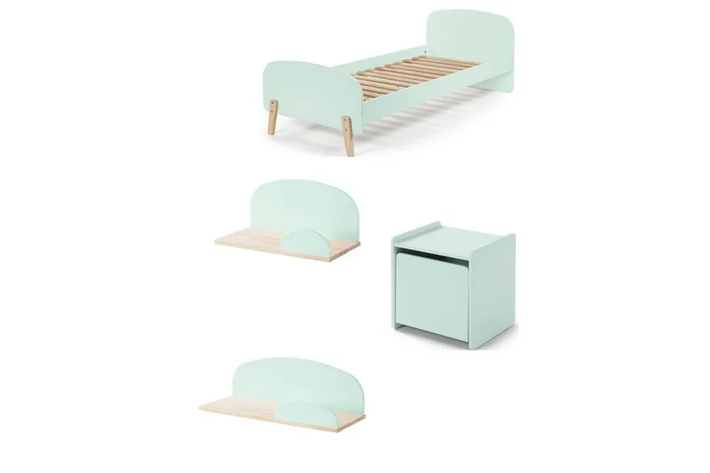 Säng med sängbord Vägg hyllor Kiddy Mintgrön, Mintgrön