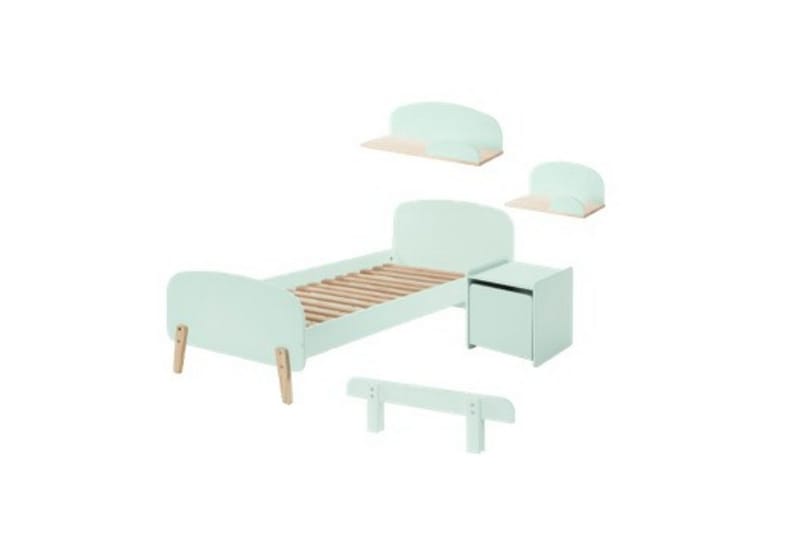 Säng med sängbord Vägg hyllor Skyddsrail Kiddy Mintgrön, Mintgrön