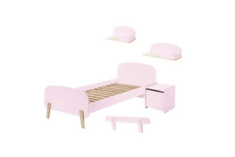 Säng med sängbord Vägg hyllor Skyddsrail Kiddy Rosa, Rosa
