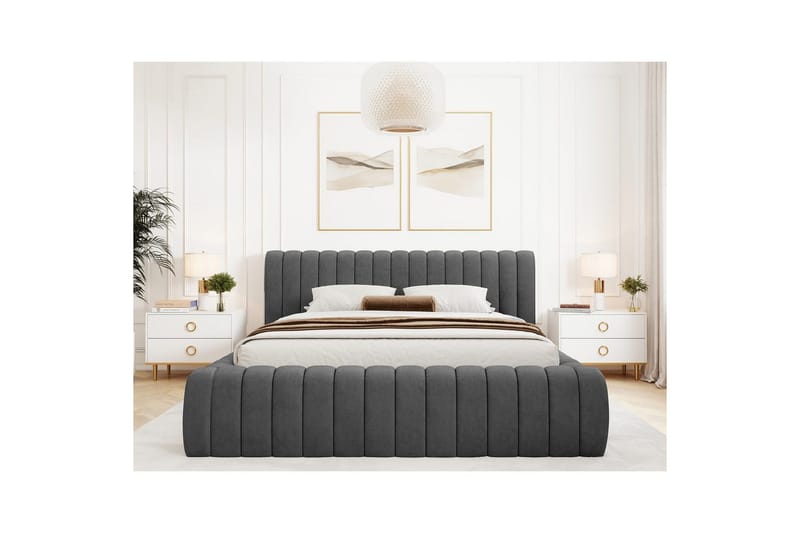 Säng med stoppning Eltap Carilla med metallram/gaslyft/förvaring - Sola 06, Grå, 180x200 cm - Möbler - Säng - Säng med förvaring