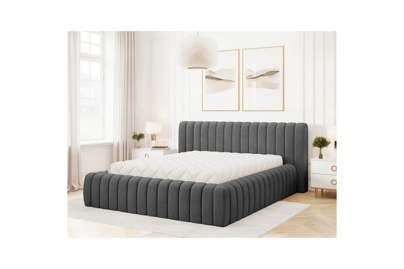 Säng med stoppning Eltap Carilla med metallram/gaslyft/förvaring - Sola 06, Grå, 180x200 cm - Möbler - Säng - Säng med förvaring
