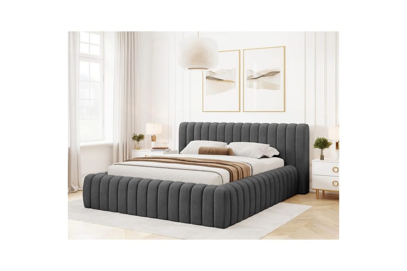 Säng med stoppning Eltap Carilla med metallram/gaslyft/förvaring - Sola 06, Grå, 180x200 cm - Möbler - Säng - Säng med förvaring