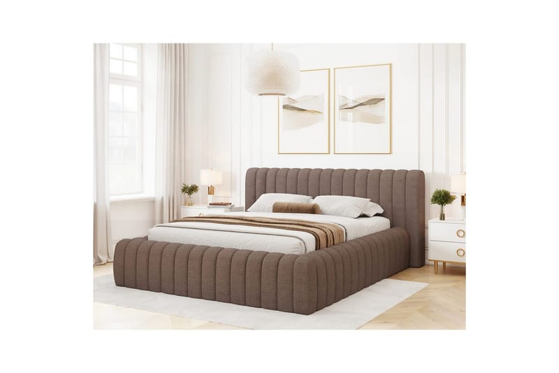 Säng med stoppning Eltap Carilla med metallram/gaslyft/förvaring - Tonall 22, Brun, 160x200 cm - Möbler - Säng - Säng med förvaring