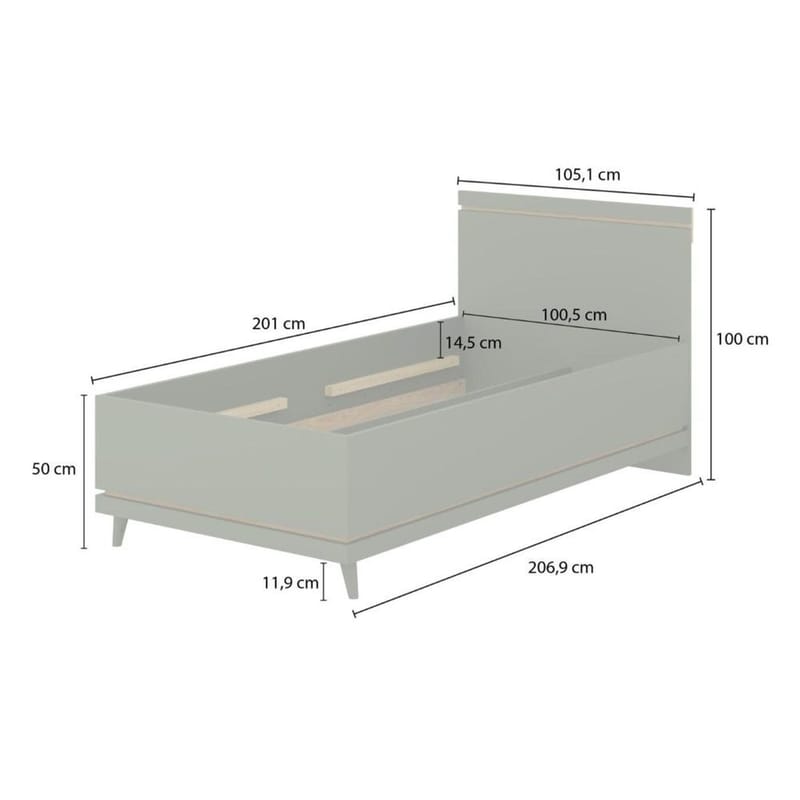 Säng Skandinavisk - 100 cm, Dämpad grön - Oljad ek - Möbler - Säng - Sängram & sängstomme