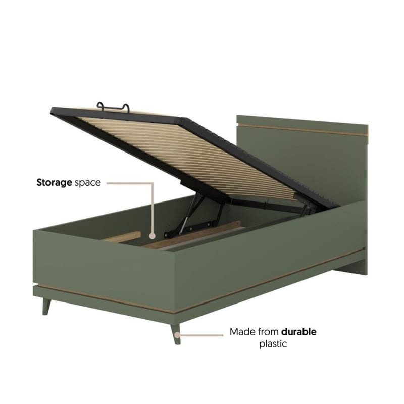 Säng Skandinavisk - 100 cm, Dämpad grön - Oljad ek - Möbler - Säng - Sängram & sängstomme
