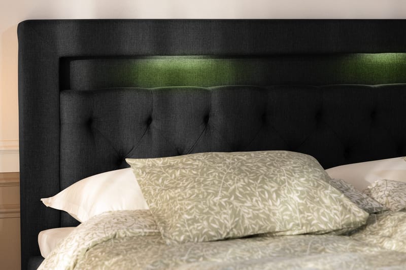 Alessia Komplett Sängpaket med Förvaring LED-belysning 160x200 cm - Svart - Möbler - Säng - Säng med förvaring